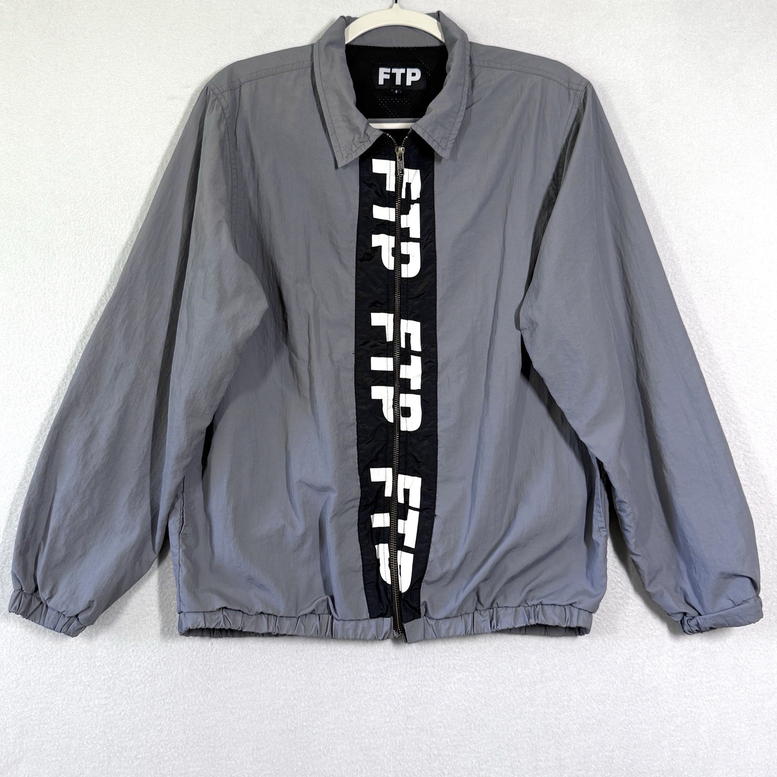 Ftp Pipe Track Jacket Men Small Grey Mesh Lined Windbreaker Population Logo Read